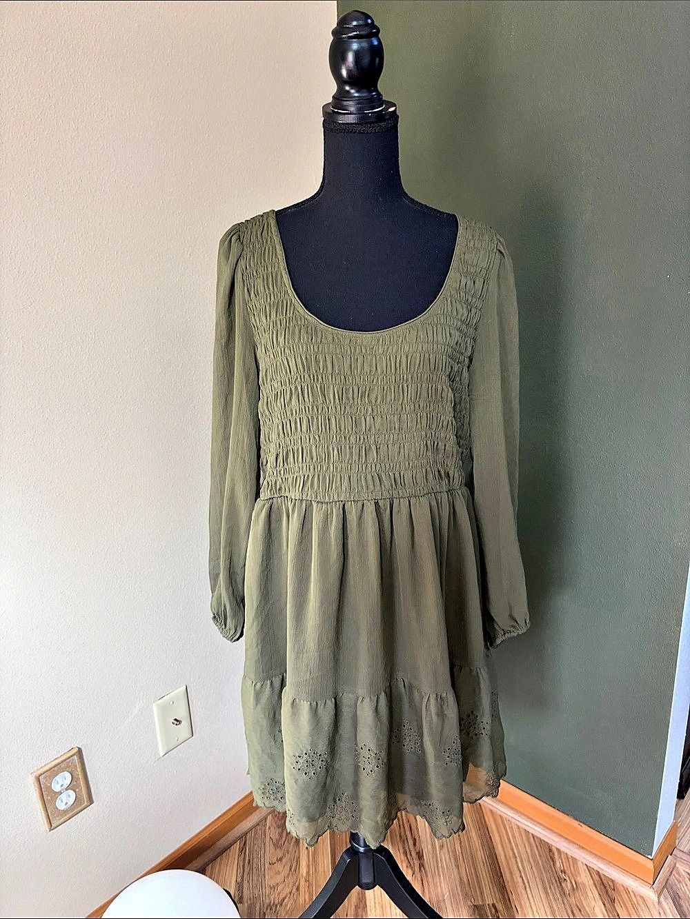Old Navy Smocked Mini Dress in Green